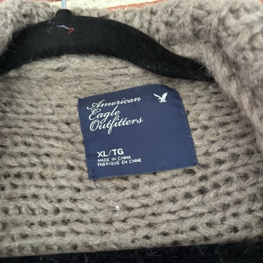 Vtg Y2K American Eagle Brown Wool Mohair Big Chunky Open Front Sweater Warm